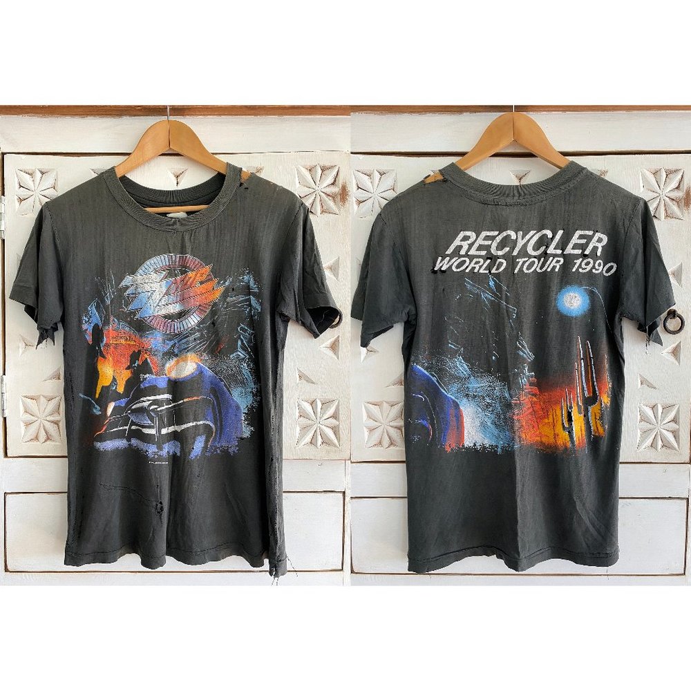 RARE VTG 1990 ZZ Top Recycler Tour Distressed Black Band Tee